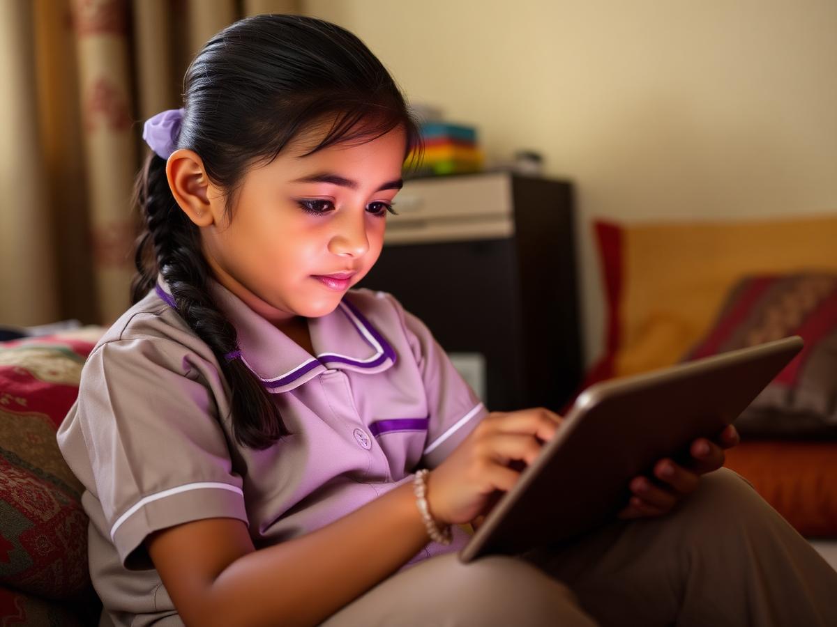A student watching an online video lesson at home